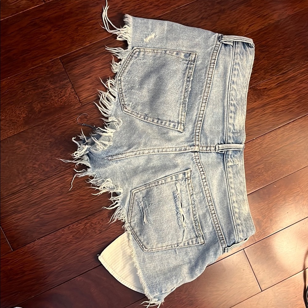 Free People Blue Distressed Jean Shorts - Picture 4 of 4